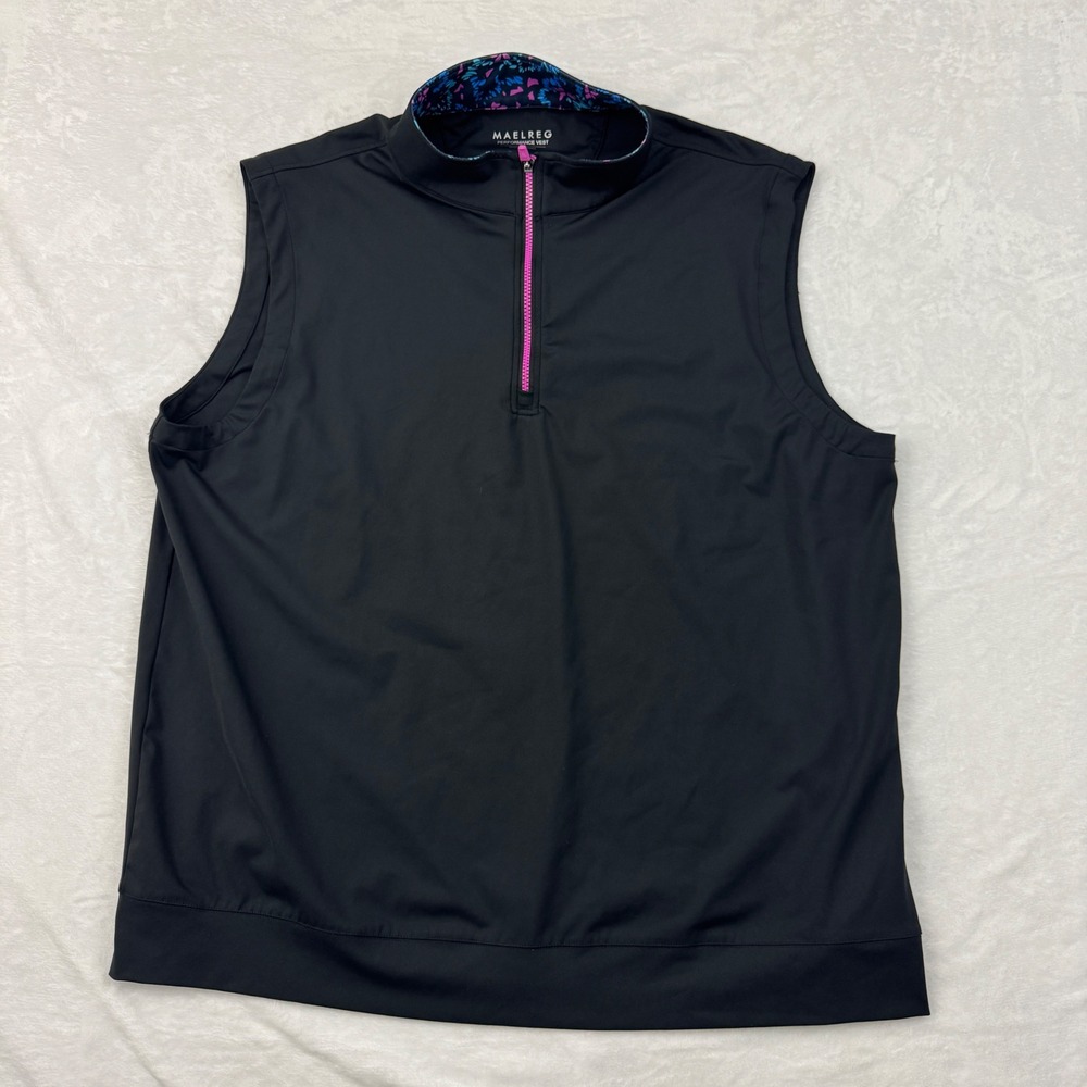 Maelreg Men Performance Vest Black Pink 1/4 Zip Golf Activewear 2XL Sleeveless